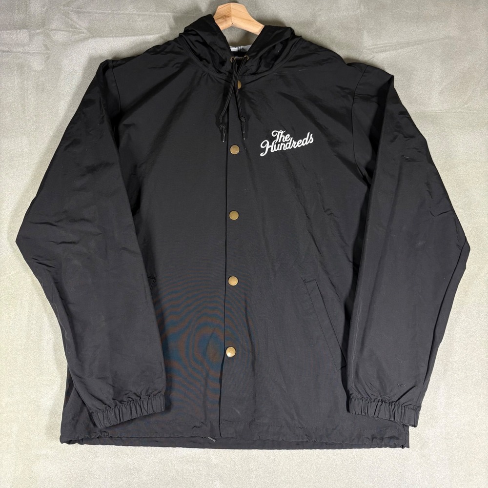 The Hundreds Hooded Windbreaker Jacket Black Script Logo EXP95NB Mens Large